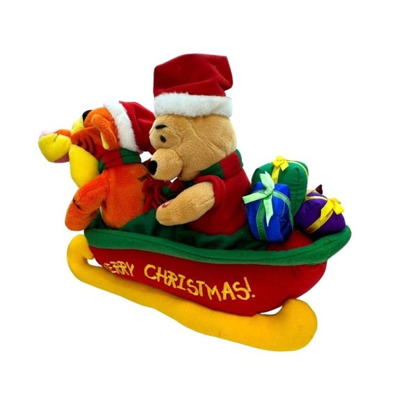 Vintage Disney Plush Animated Winnie the Pooh Tigger Christmas Sled Jingle Bells - Picture 8 of 15